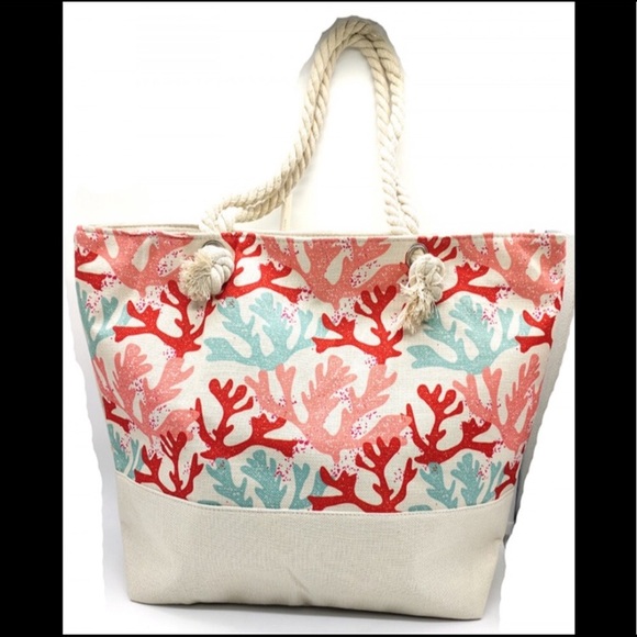 A Girl Thing Handbags - Coral Print Beach Bag